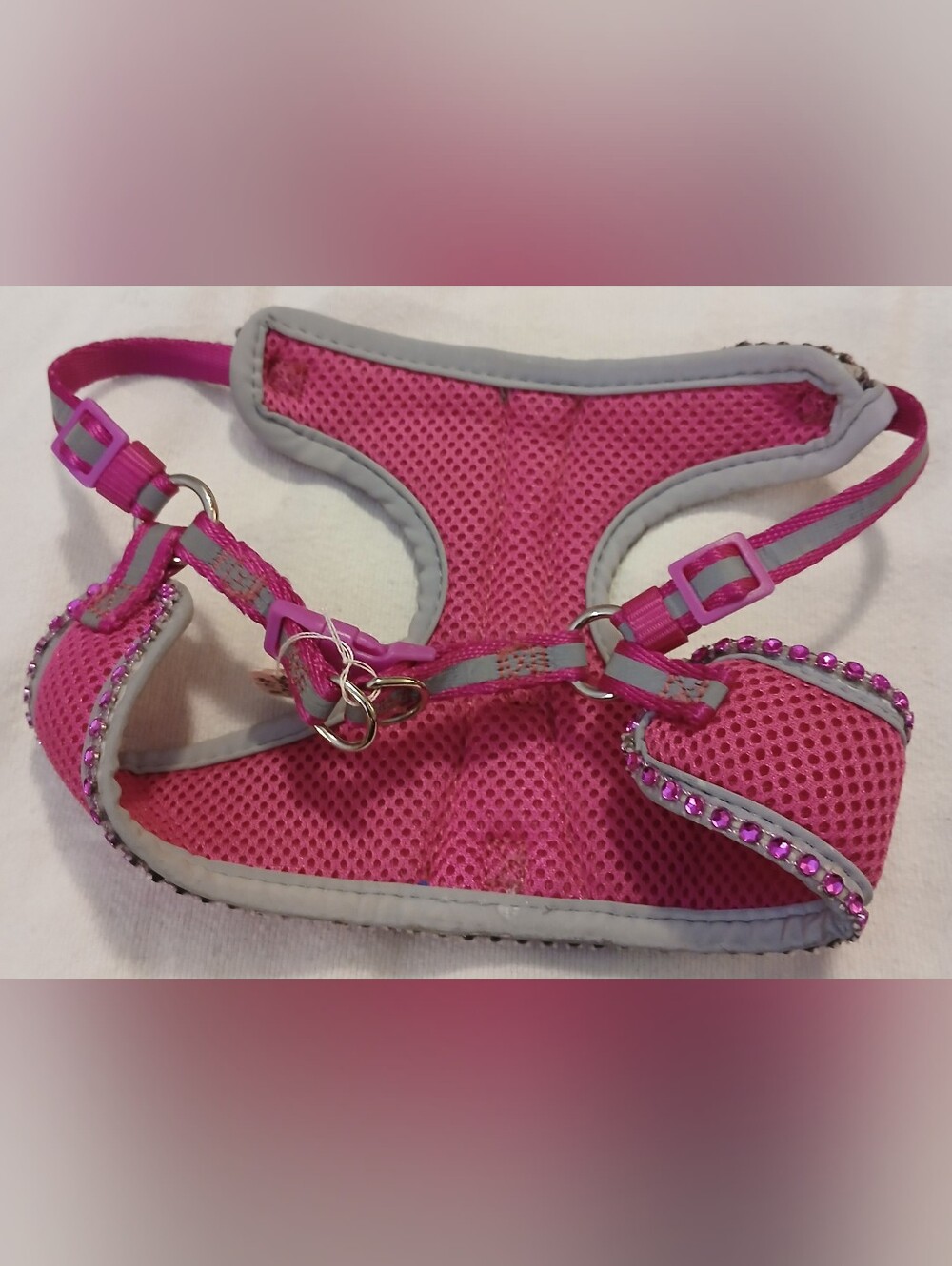 Handcrafted Small Pink Rhinestone Mesh Puppy Harness & Rhinestone Leash. - Picture 3 of 4